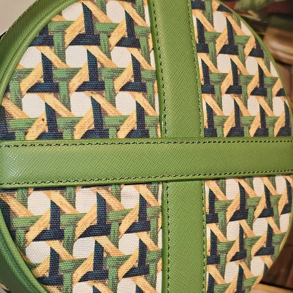 Tory Burch Riviera Green Wicker Print Leaf Patterned Women's Satchel Bag - Picture 9 of 16
